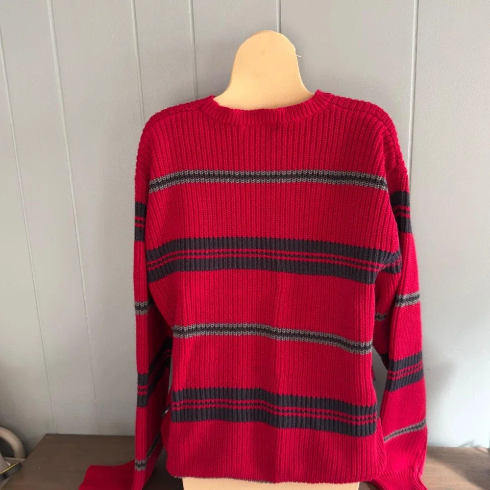 Vintage Nautica Striped‎ Cotton Sweater XL Chunky Knit 90s Prep Retro Sportswear